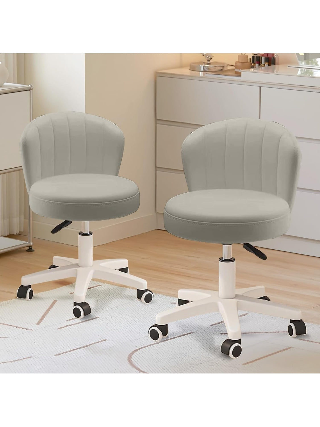 Silla compacta giratoria con respaldo de cuero sintetico altura regulable para escritorio tocador u ordenador
