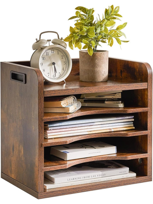 Bandeja organizadora de archivos de madera con tres niveles ajustables para documentos cartas y papeles