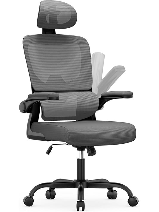 Silla ergonomica de escritorio con soporte lumbar reposacabezas regulable y reposabrazos plegables