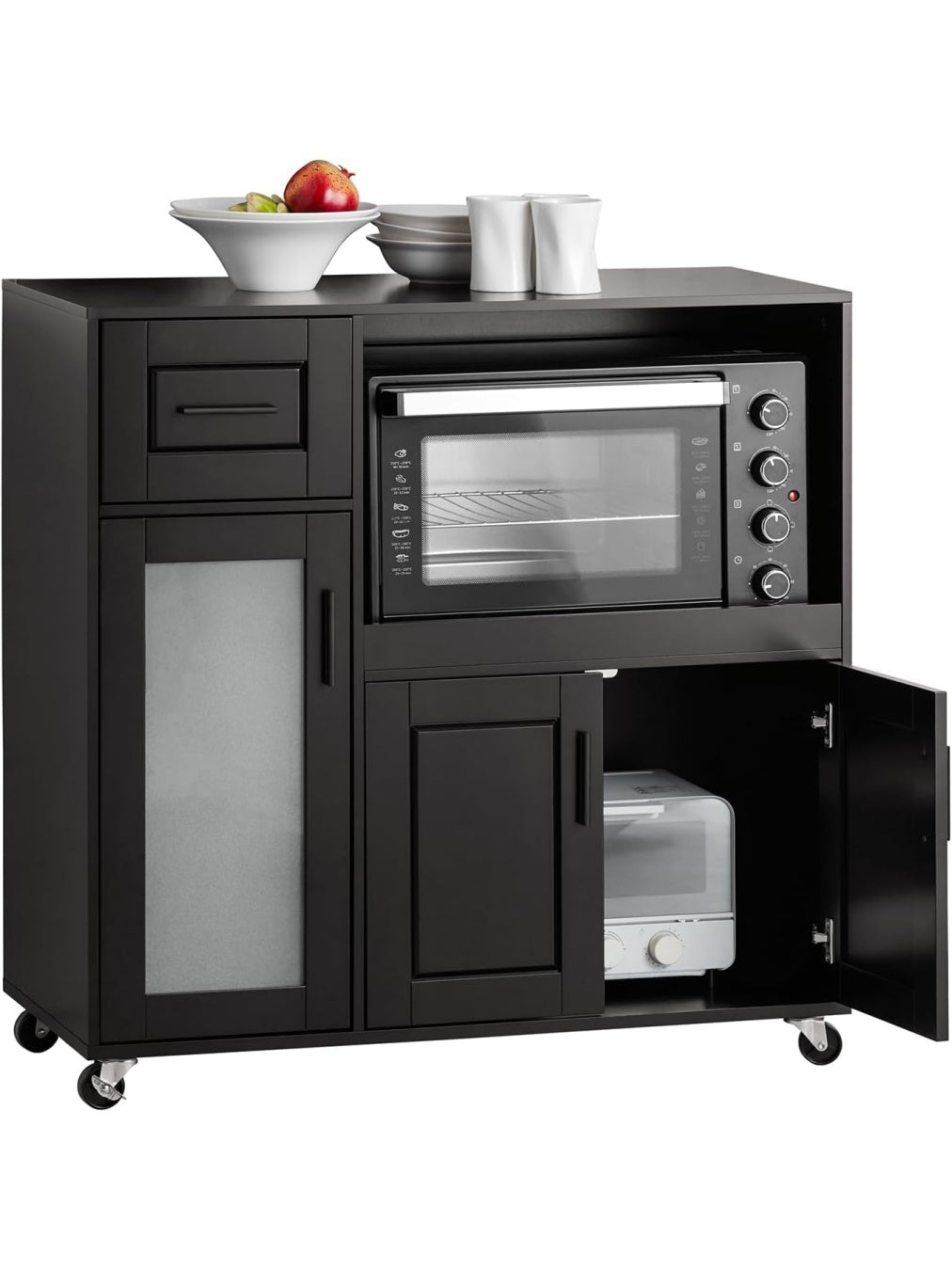 Isla Auxiliar de Cocina con Ruedas Soporte para Electrodomesticos y Almacenamiento Multifuncion Negro