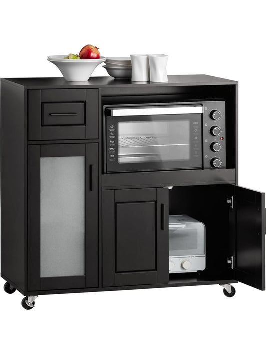 Isla Auxiliar de Cocina con Ruedas Soporte para Electrodomesticos y Almacenamiento Multifuncion Negro