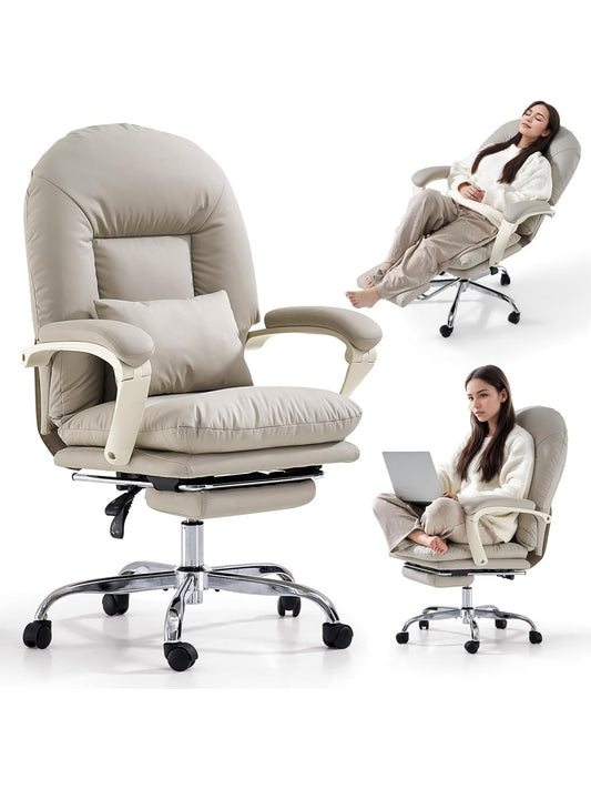 Silla ejecutiva ergonomica reclinable con reposapies y acabado de cuero sintetico para ordenador
