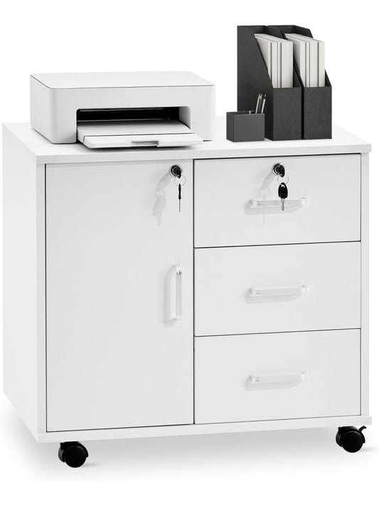 Archivador movil de oficina con tres cajones con cerradura soporte para impresora y almacenamiento bajo escritorio
