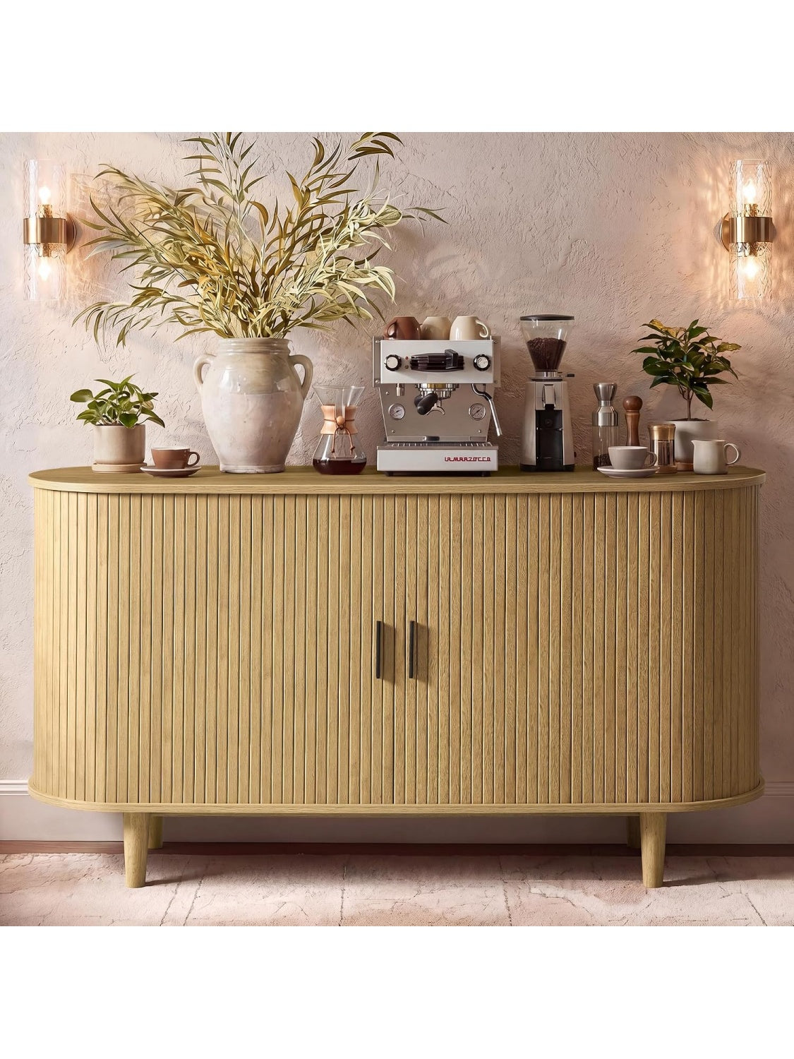 Mueble Aparador con Correderas Frontales y Baldas Regulables para Guardar Objetos en Salon y Comedor Marron Arena