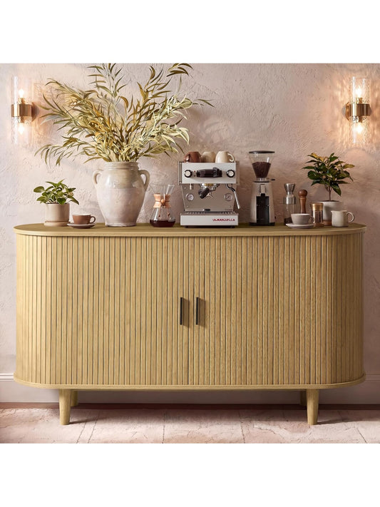 Mueble Aparador con Correderas Frontales y Baldas Regulables para Guardar Objetos en Salon y Comedor Marron Arena