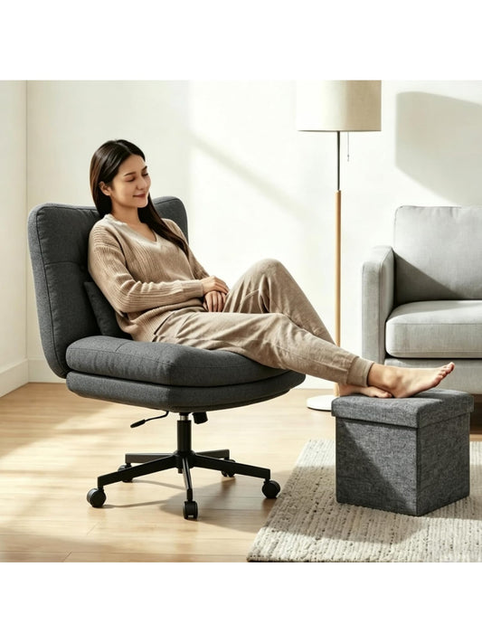 Silla ergonomica sin brazos de tela con soporte lumbar y funcion giratoria para oficina o tocador