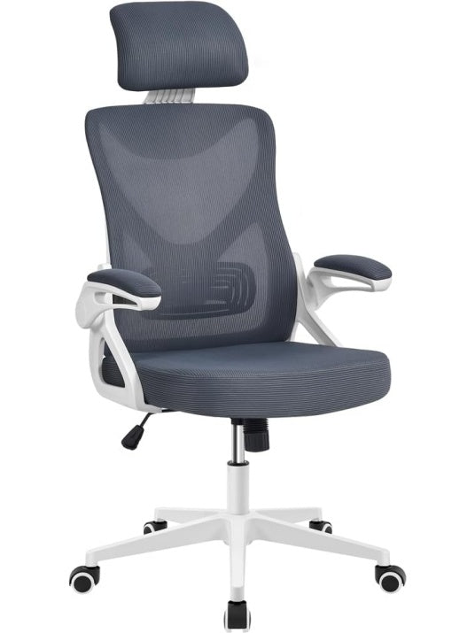 Silla de oficina ergonomica con soporte lumbar y diseno moderno en color blanco y gris
