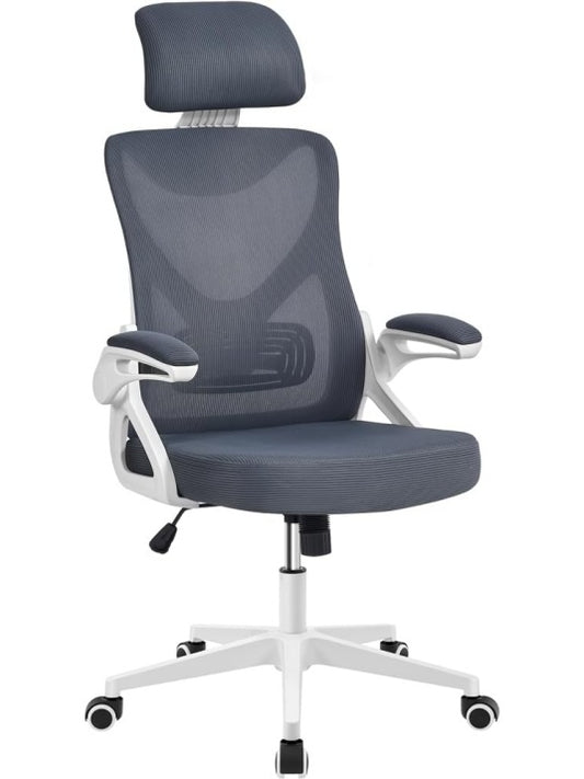 Silla de oficina ergonomica con soporte lumbar y diseno moderno en color blanco y gris